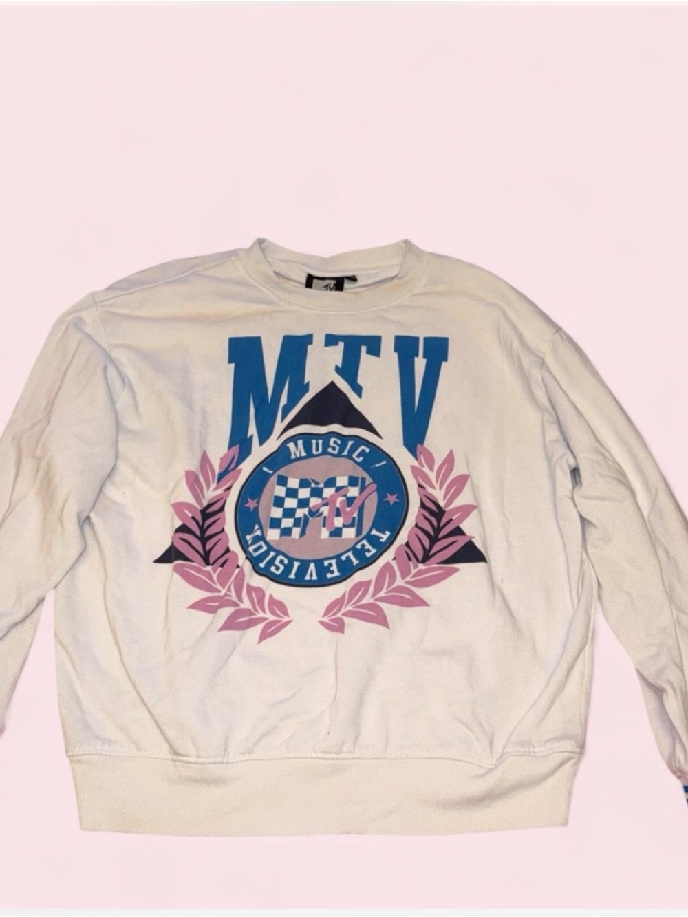 MTV Blue and Pink Graphic Crewneck Sweatshirt